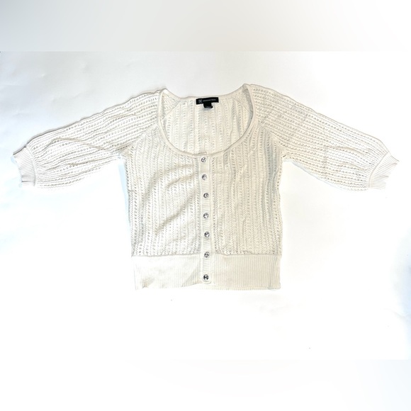 INC International Concepts cream colored short sleeve sweater size medium - Picture 2 of 7